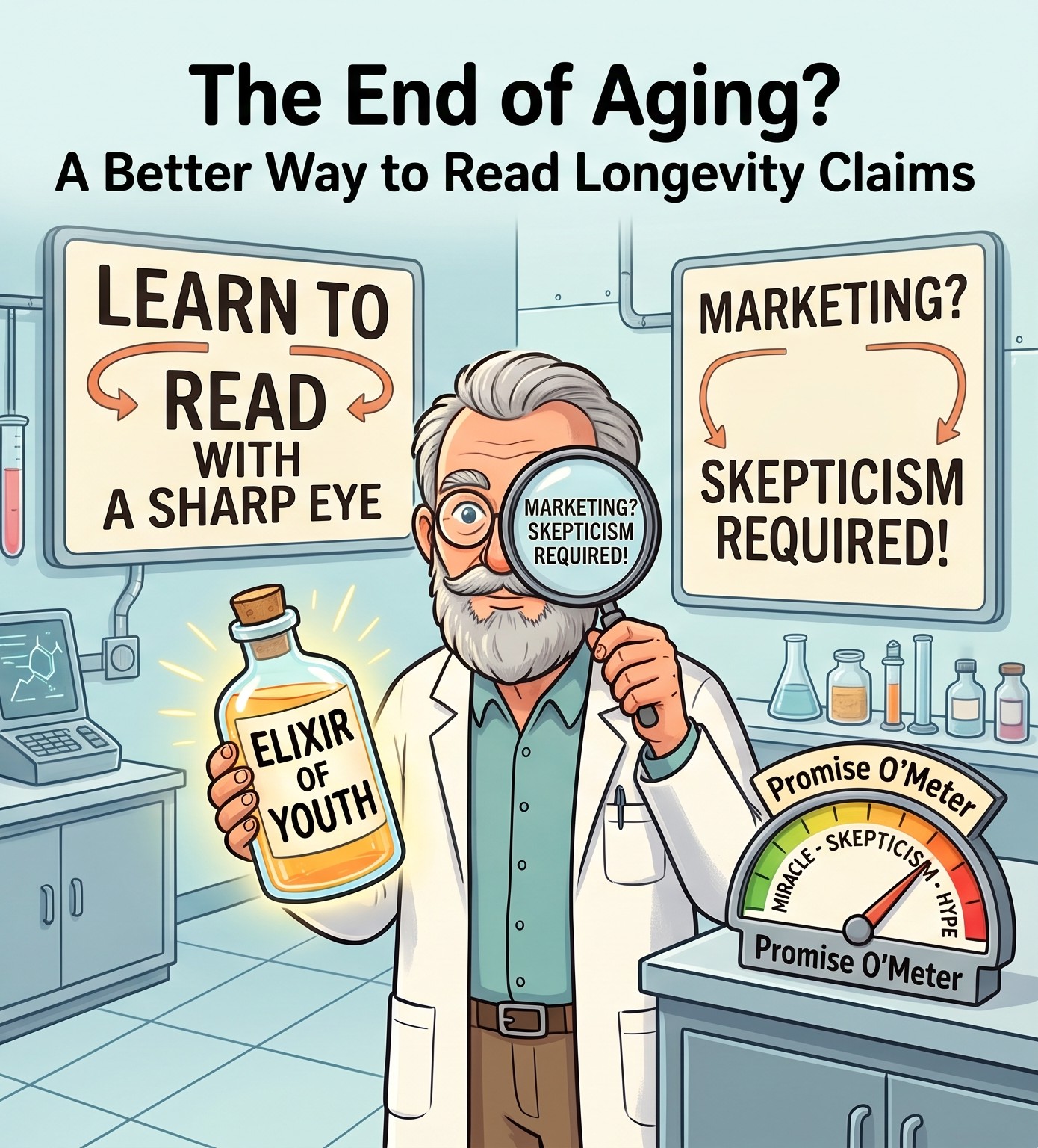 Illustration about reading longevity claims with skepticism