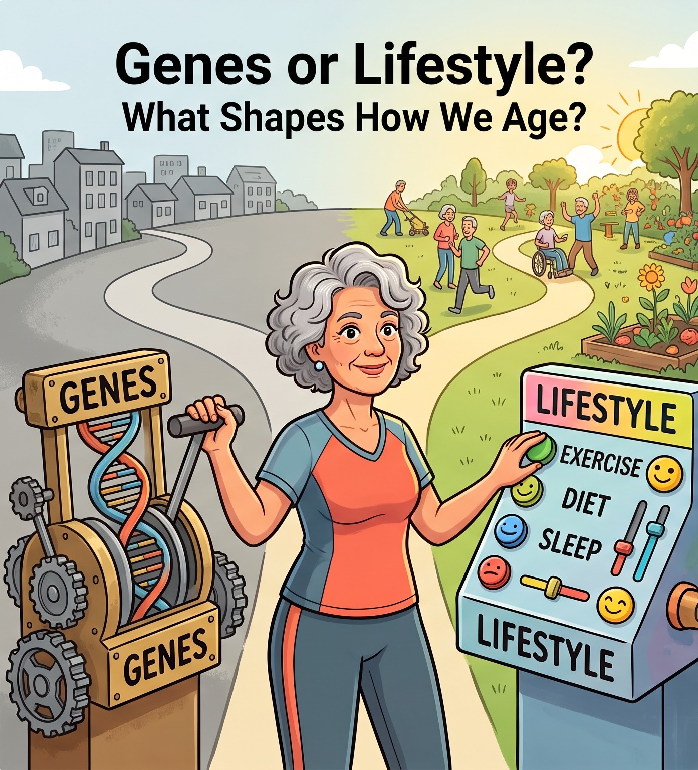 Genes or lifestyle illustration for healthy aging