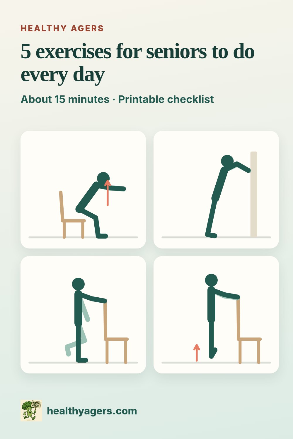 5 exercises for seniors to do every day, with a printable checklist