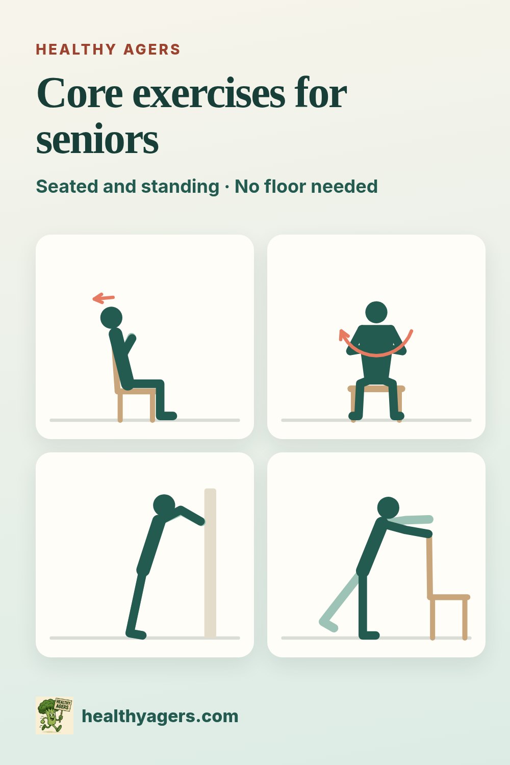 Core exercises for seniors: seated and standing, no floor