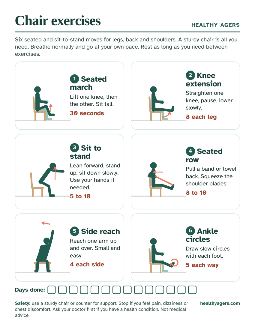 Preview of the free printable chair exercises sheet